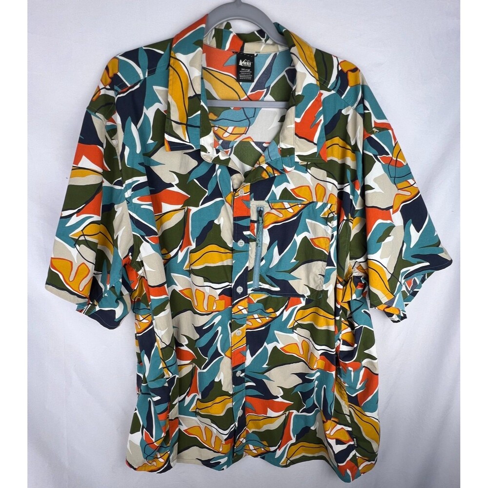 REI Co-op Tropical Print Button Up Shirt Men's 3XL Multicolor Nylon Stretch